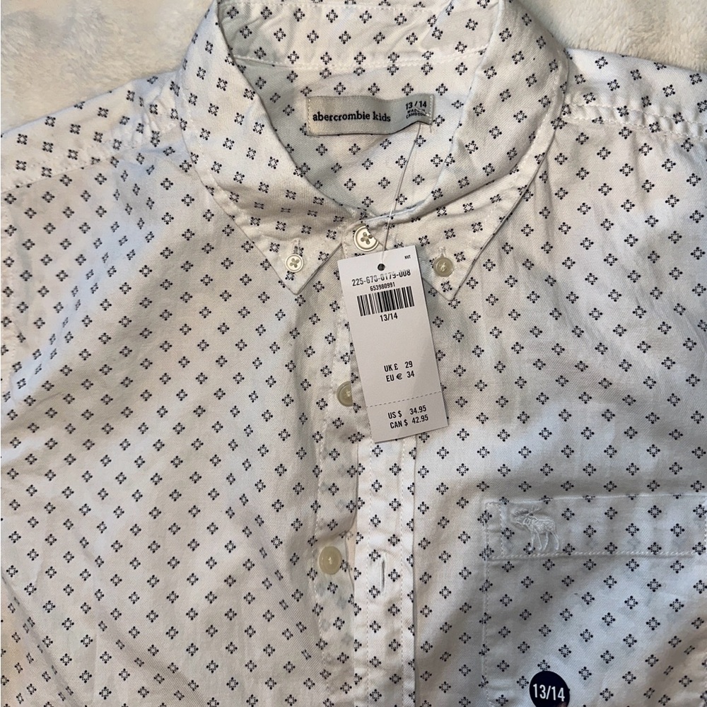 Abercrombie Kids White and Black Patterned Shirt